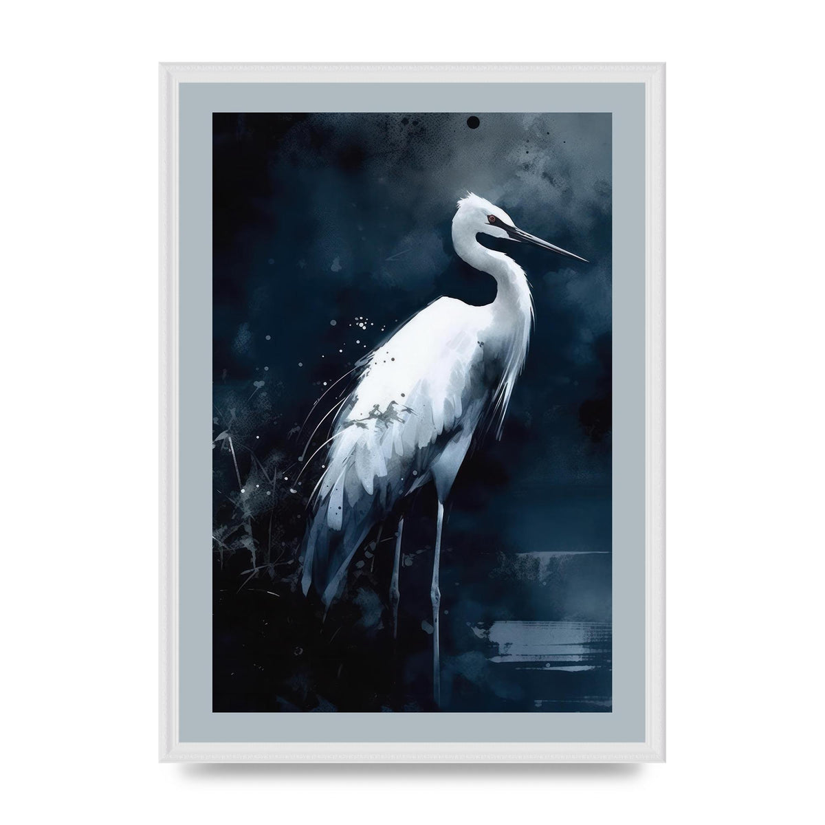 Minimalistic Sumi-e White Crane in Indigo