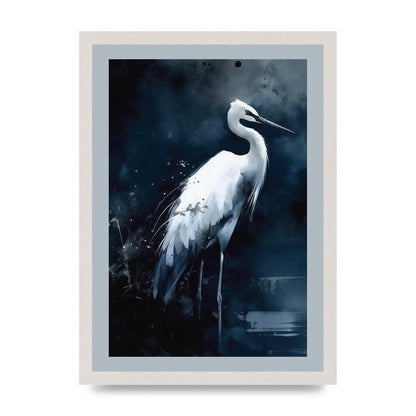 Minimalistic Sumi-e White Crane in Indigo