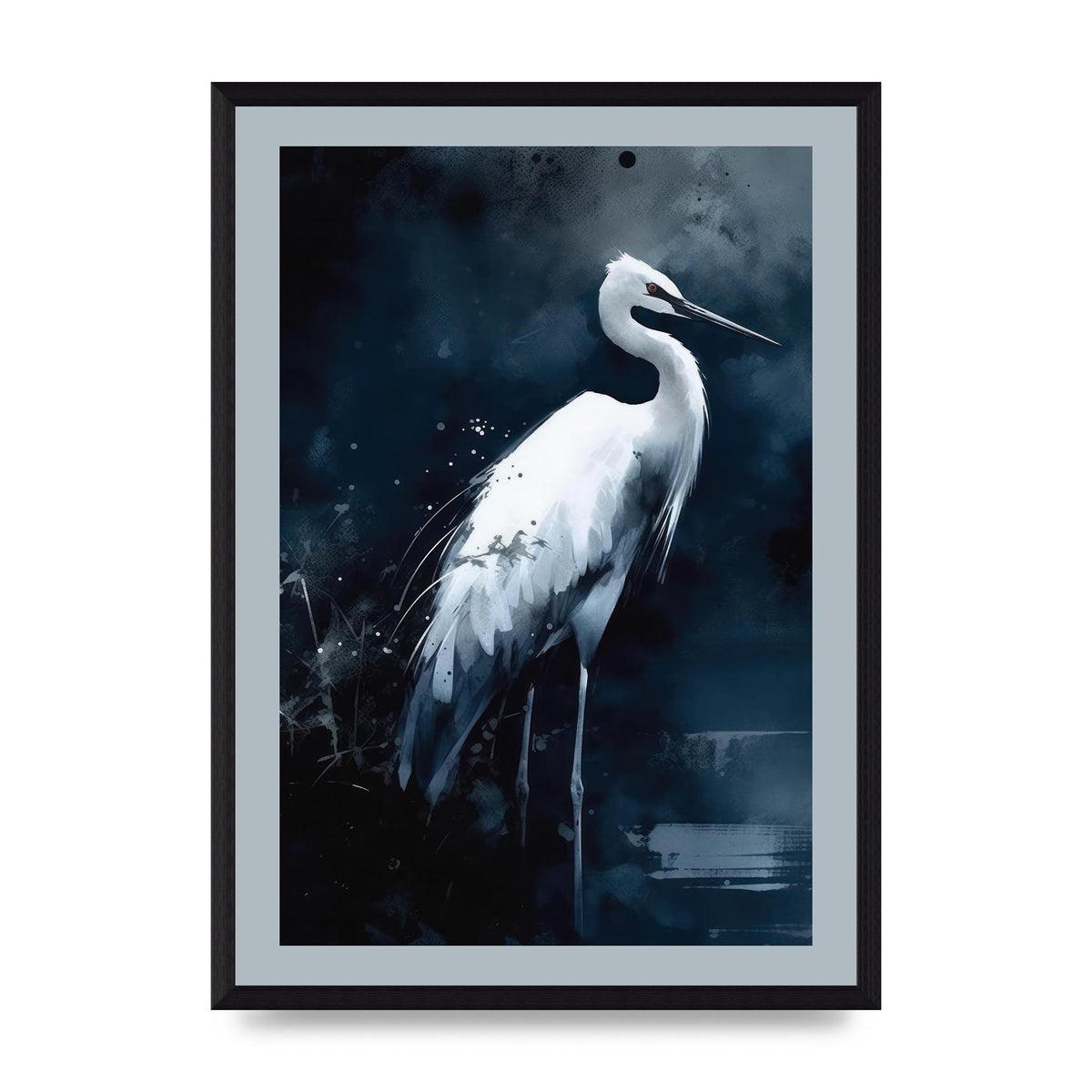 Minimalistic Sumi-e White Crane in Indigo