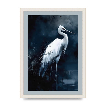 Minimalistic Sumi-e White Crane in Indigo