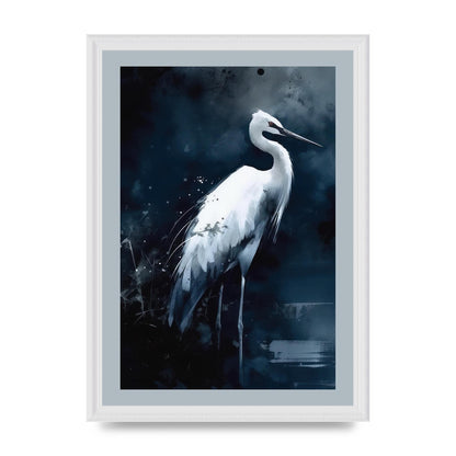 Minimalistic Sumi-e White Crane in Indigo