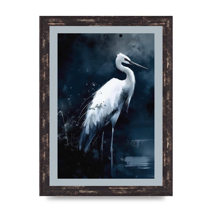 Minimalistic Sumi-e White Crane in Indigo