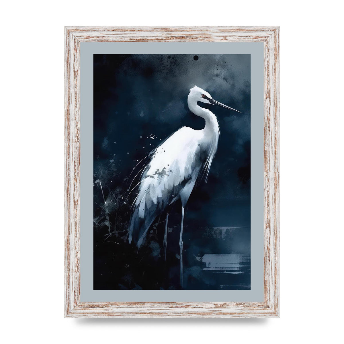Minimalistic Sumi-e White Crane in Indigo