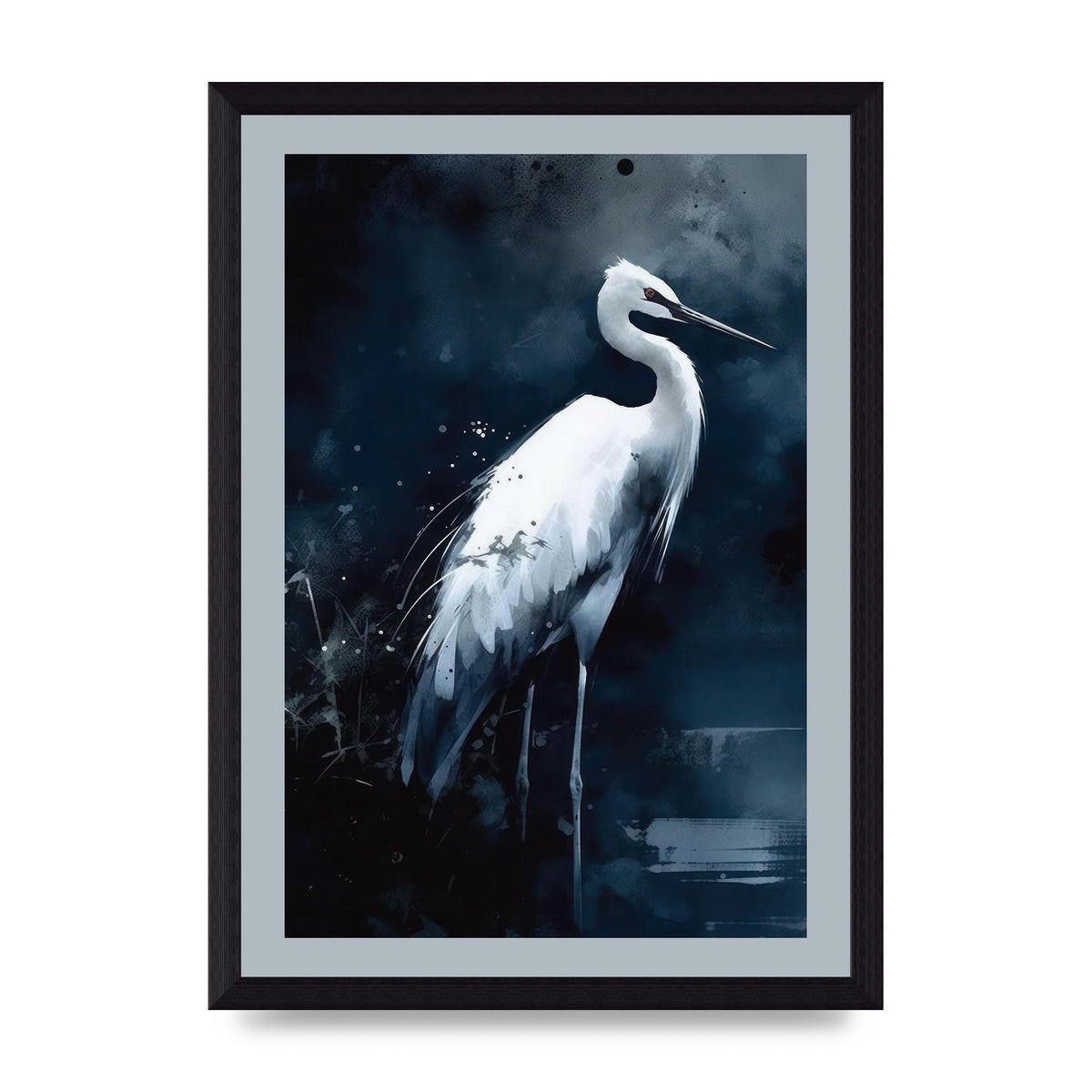 Minimalistic Sumi-e White Crane in Indigo