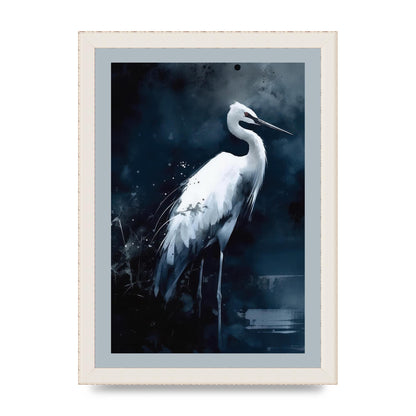 Minimalistic Sumi-e White Crane in Indigo