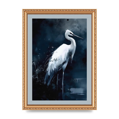 Minimalistic Sumi-e White Crane in Indigo