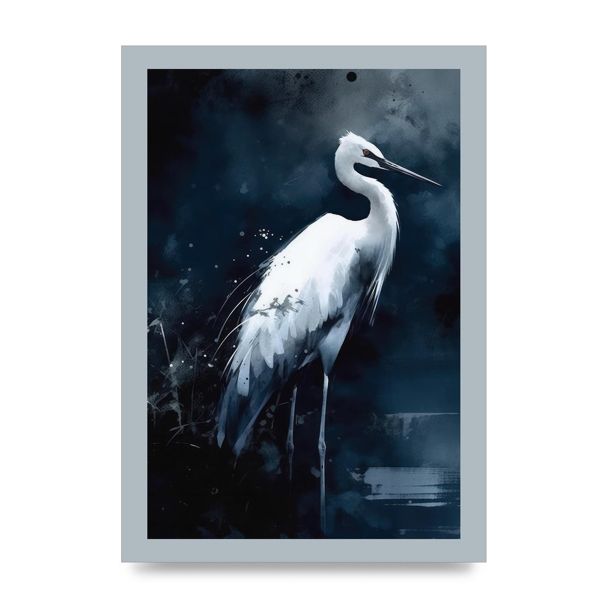 Minimalistic Sumi-e White Crane in Indigo