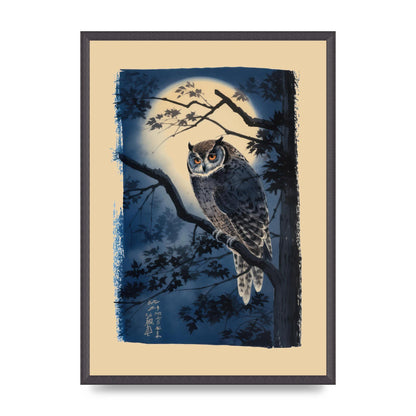 Sumi-e Night Owl in Deep Blues and Blacks