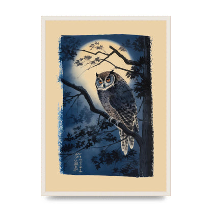 Sumi-e Night Owl in Deep Blues and Blacks