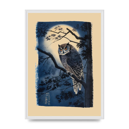 Sumi-e Night Owl in Deep Blues and Blacks