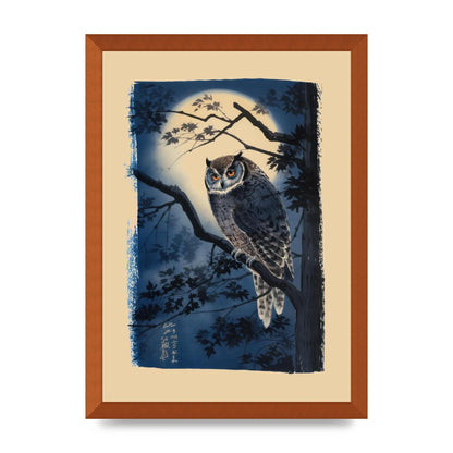 Sumi-e Night Owl in Deep Blues and Blacks