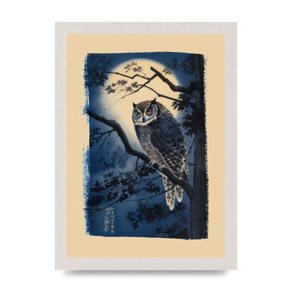 Sumi-e Night Owl in Deep Blues and Blacks