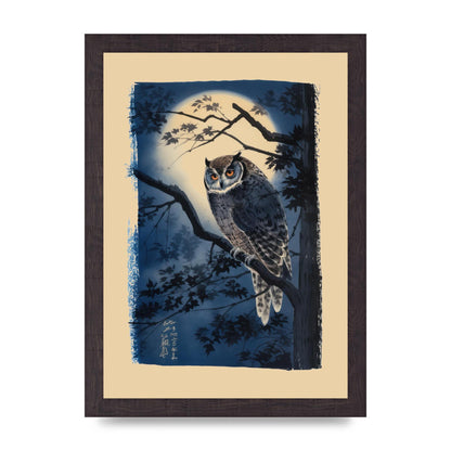 Sumi-e Night Owl in Deep Blues and Blacks