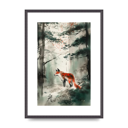 Kitsune Fox Emerges in Sumi-e Brushwork