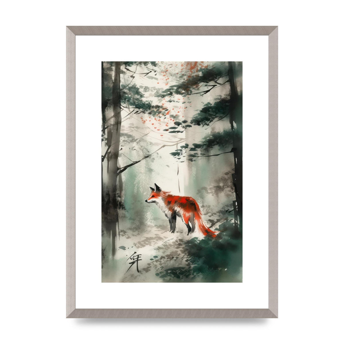 Kitsune Fox Emerges in Sumi-e Brushwork