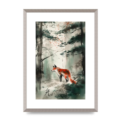 Kitsune Fox Emerges in Sumi-e Brushwork