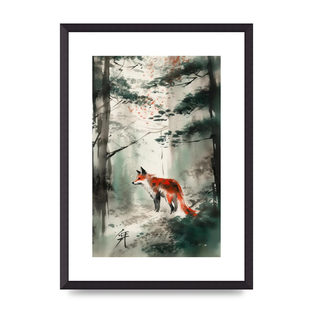 Kitsune Fox Emerges in Sumi-e Brushwork