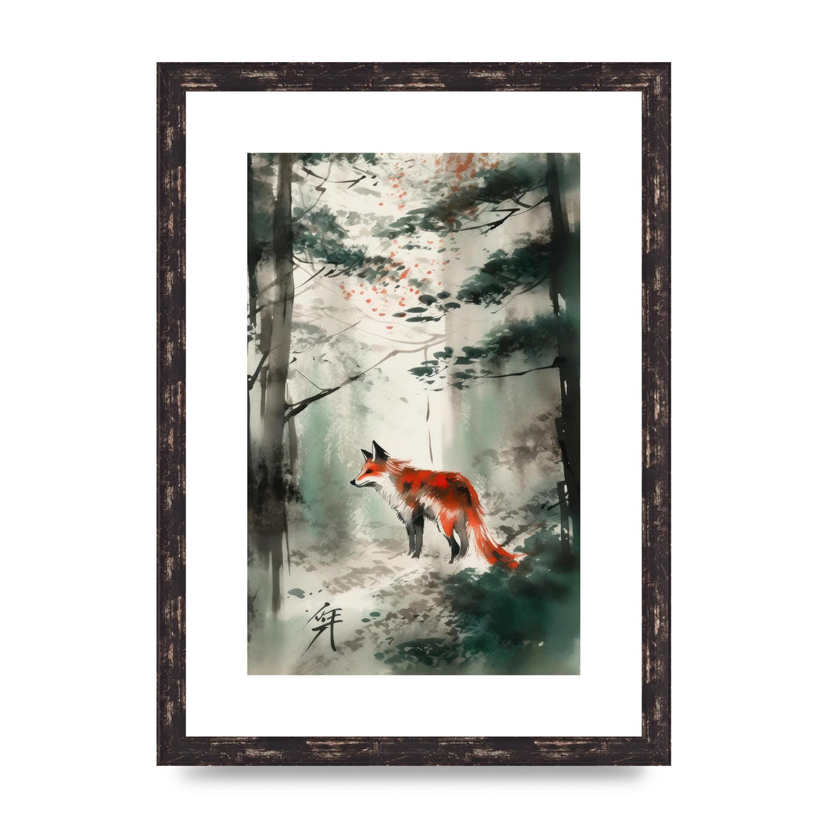 Kitsune Fox Emerges in Sumi-e Brushwork