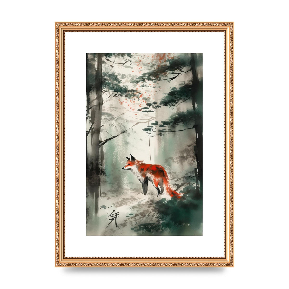 Kitsune Fox Emerges in Sumi-e Brushwork