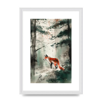 Kitsune Fox Emerges in Sumi-e Brushwork