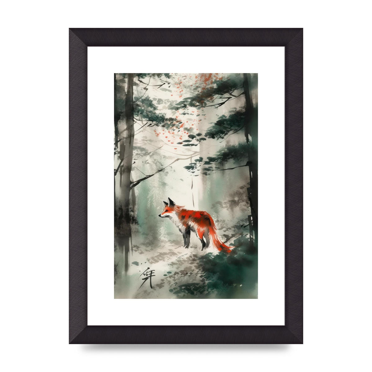 Kitsune Fox Emerges in Sumi-e Brushwork