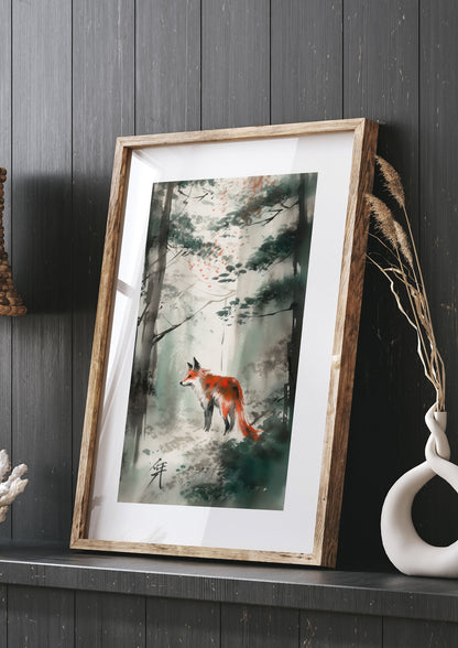 Kitsune Fox Emerges in Sumi-e Brushwork