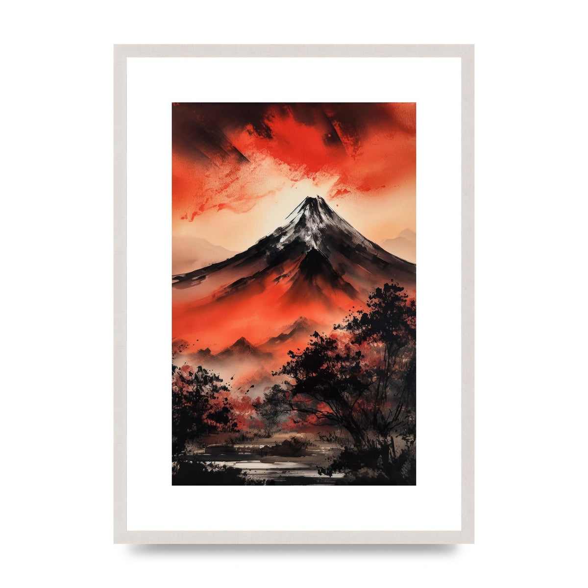 Fiery Twilight Mountain Range in Sumi-e