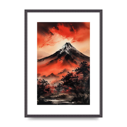 Fiery Twilight Mountain Range in Sumi-e