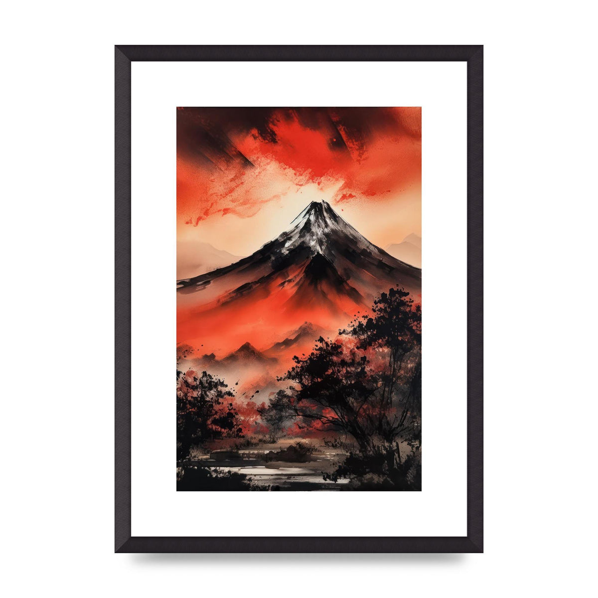 Fiery Twilight Mountain Range in Sumi-e