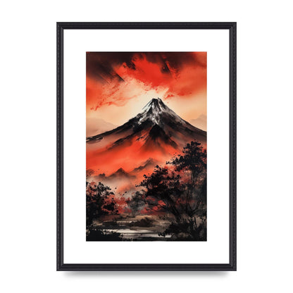 Fiery Twilight Mountain Range in Sumi-e