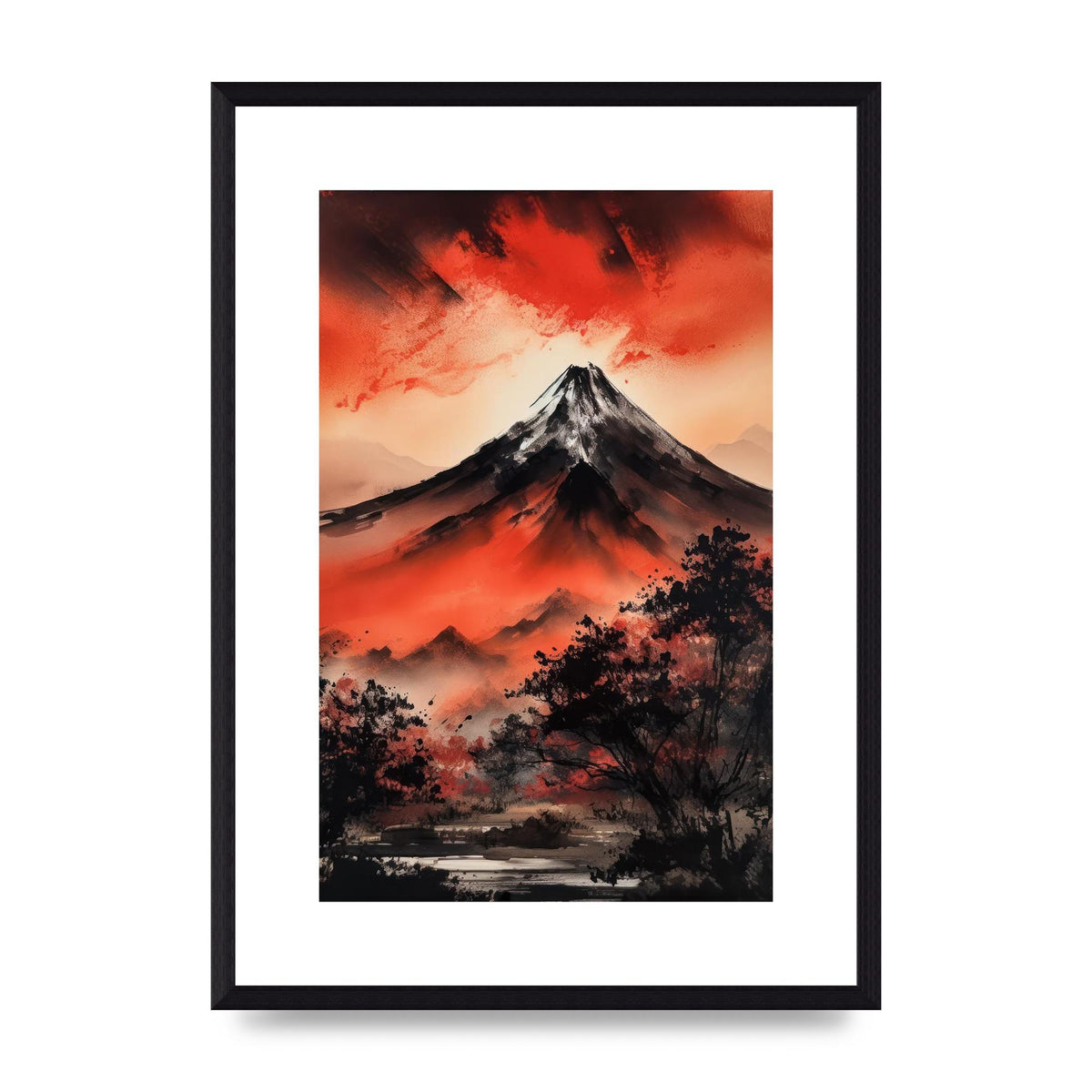 Fiery Twilight Mountain Range in Sumi-e
