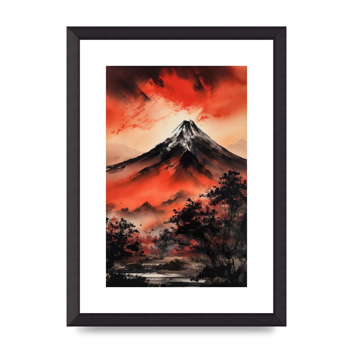 Fiery Twilight Mountain Range in Sumi-e