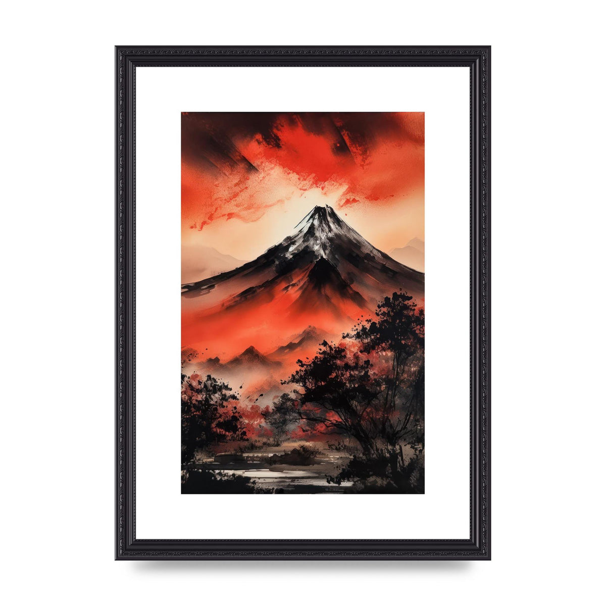 Fiery Twilight Mountain Range in Sumi-e