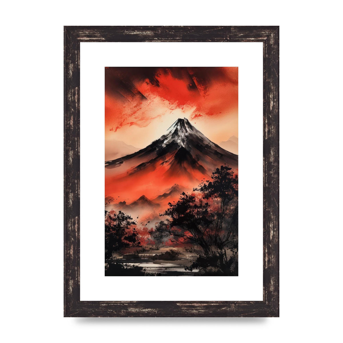 Fiery Twilight Mountain Range in Sumi-e