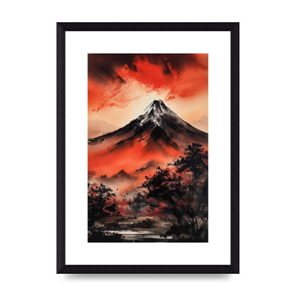Fiery Twilight Mountain Range in Sumi-e