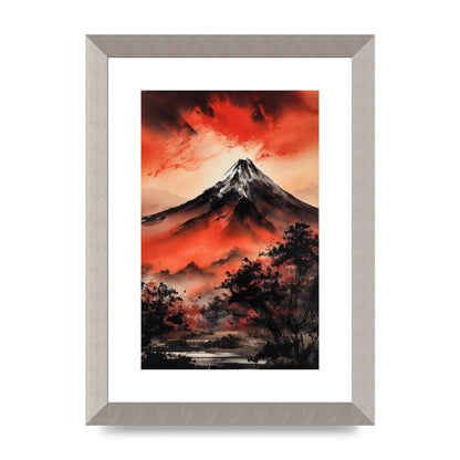 Fiery Twilight Mountain Range in Sumi-e