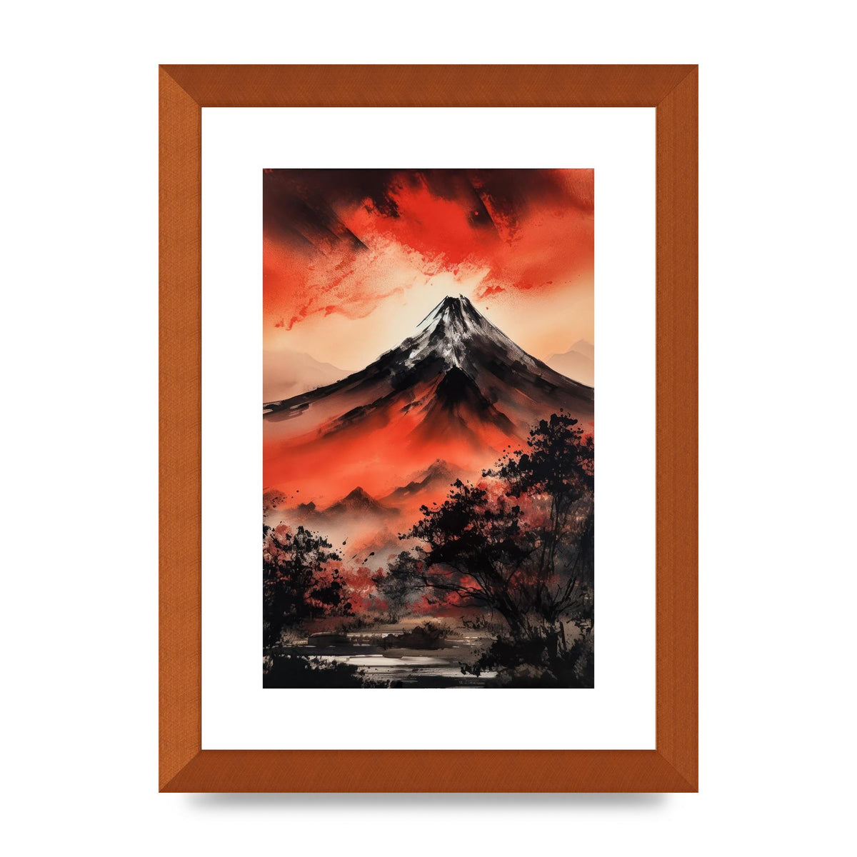 Fiery Twilight Mountain Range in Sumi-e