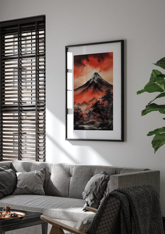 Fiery Twilight Mountain Range in Sumi-e