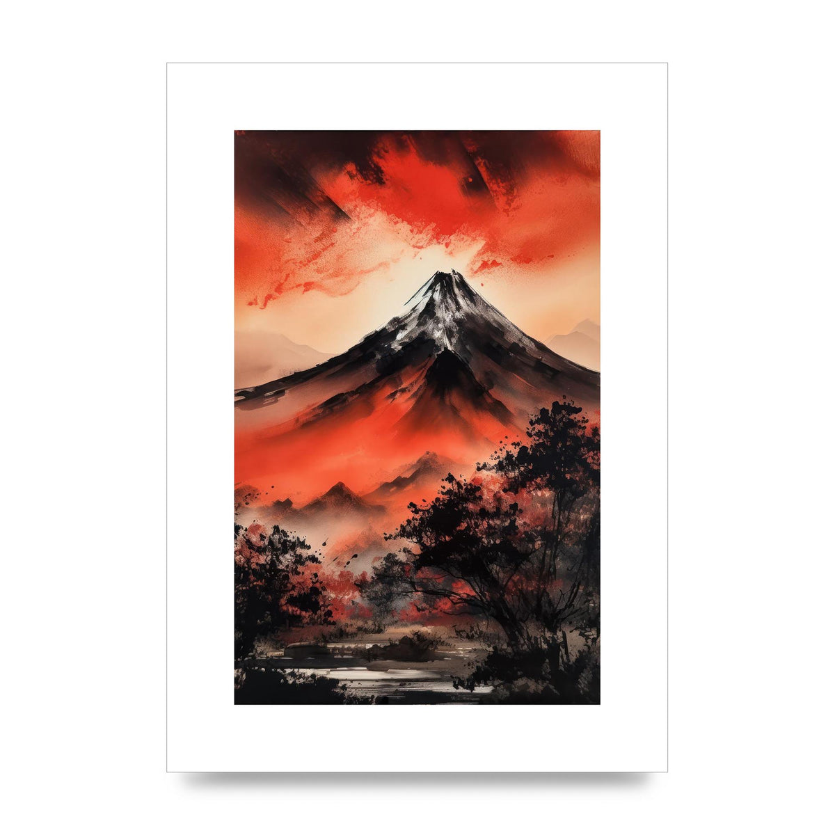 Fiery Twilight Mountain Range in Sumi-e