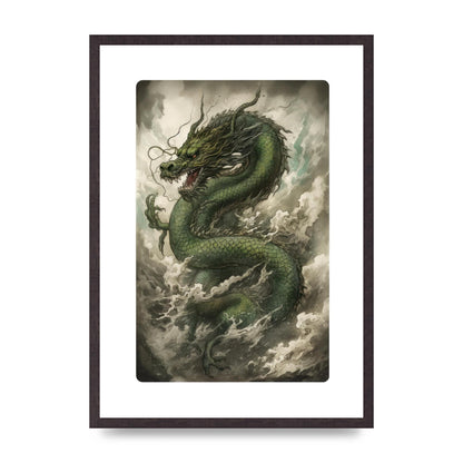 Misty Dragon in Green and Gold Sumi-e