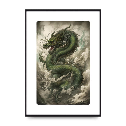 Misty Dragon in Green and Gold Sumi-e