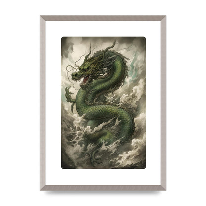 Misty Dragon in Green and Gold Sumi-e