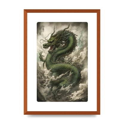 Misty Dragon in Green and Gold Sumi-e