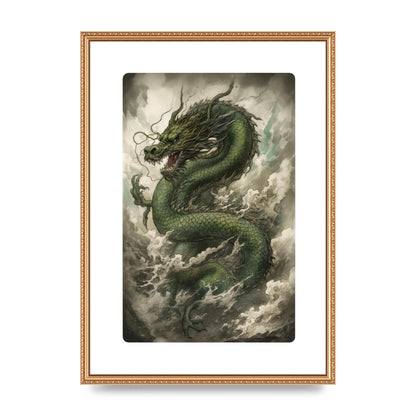Misty Dragon in Green and Gold Sumi-e