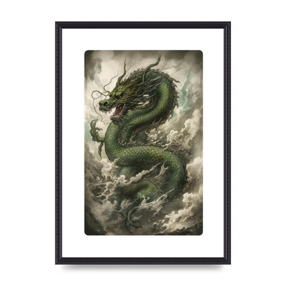 Misty Dragon in Green and Gold Sumi-e