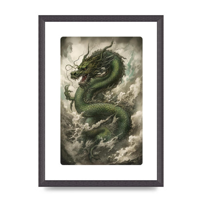 Misty Dragon in Green and Gold Sumi-e
