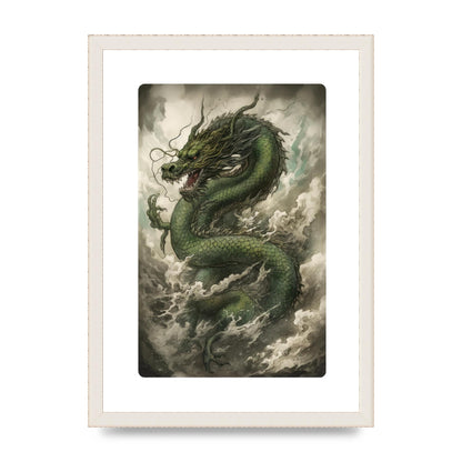 Misty Dragon in Green and Gold Sumi-e