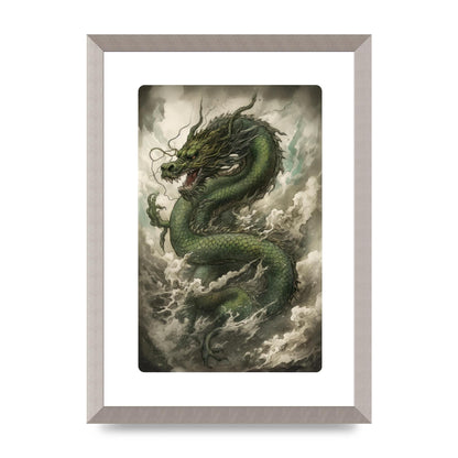 Misty Dragon in Green and Gold Sumi-e