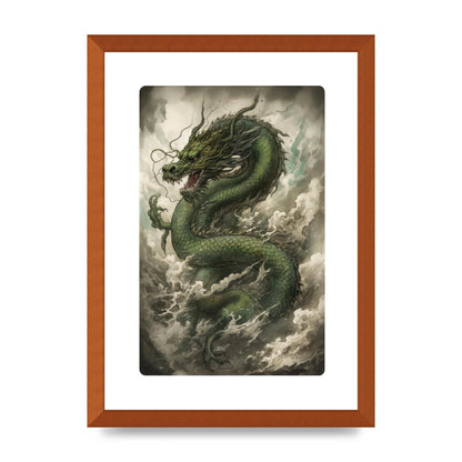 Misty Dragon in Green and Gold Sumi-e