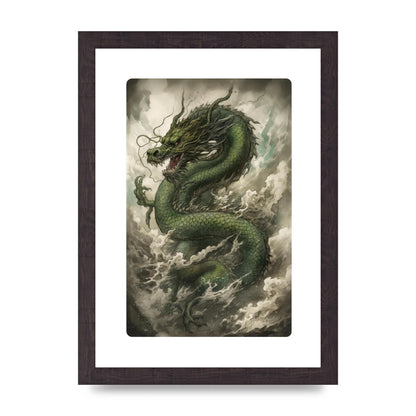 Misty Dragon in Green and Gold Sumi-e